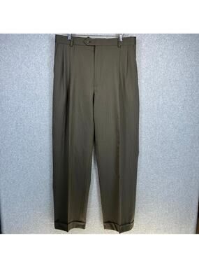 Versini Dress Pants Mens Size 35 Long Brown Pinstriped 100% Wool Slacks Pleated